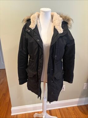 American Eagle Outfitters Black Parka with Faux Fur Trim
